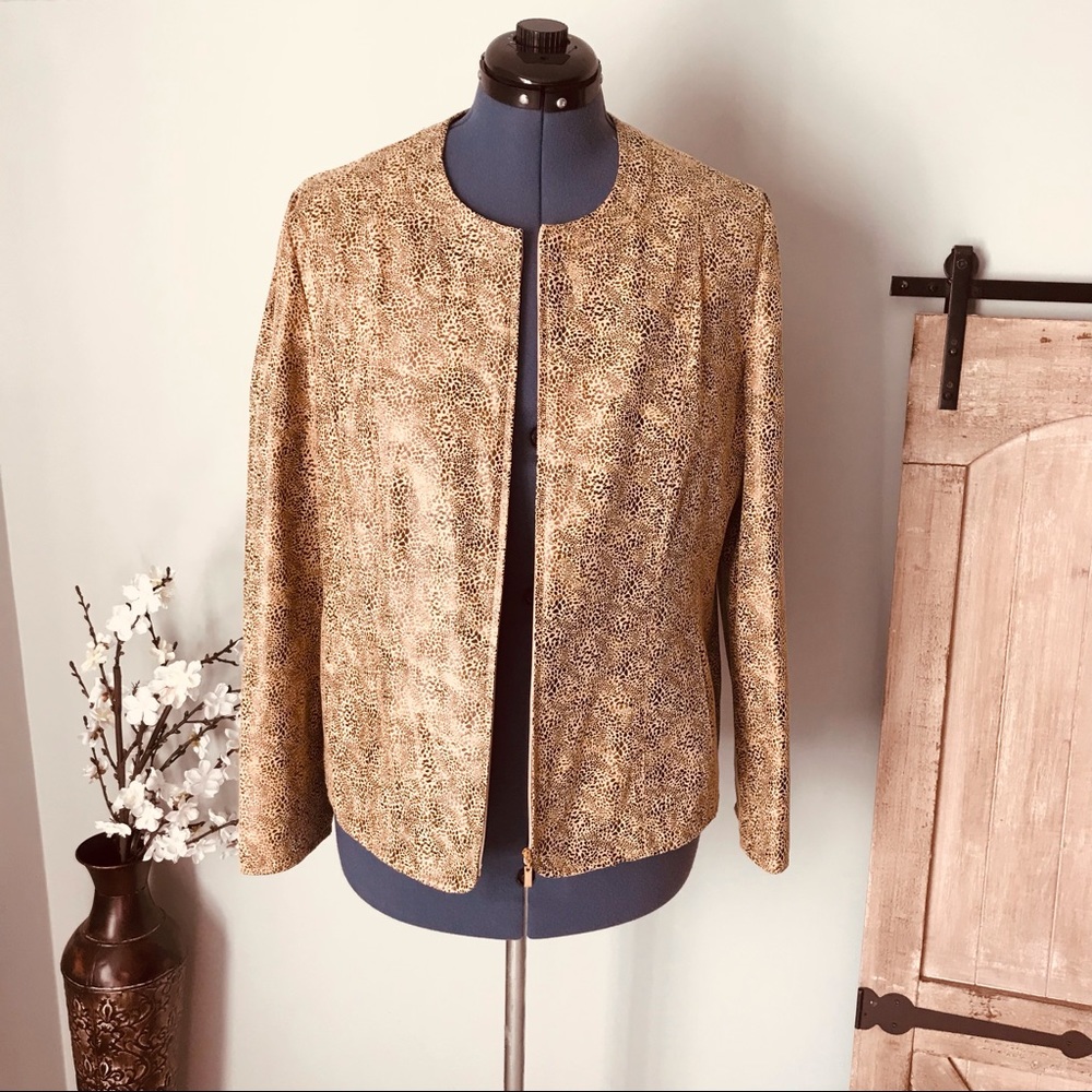 JM Collection Animal Print Zip Front Jacket Size 16
